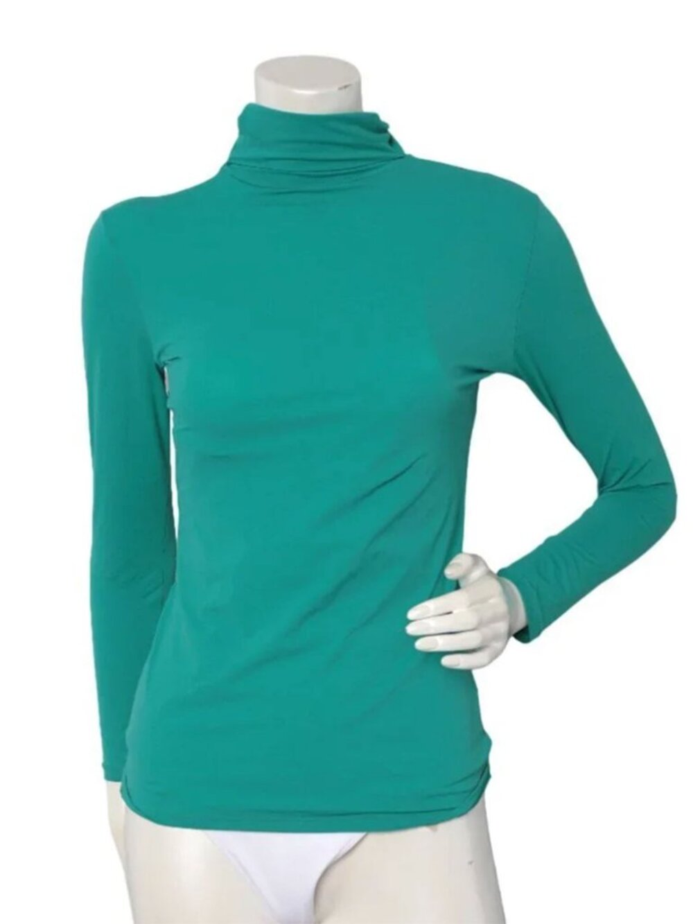 Marc Cain Green Turtleneck Long Sleeve Designer Top Stretch Shirt Minimalist